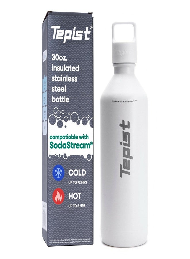Tepist ThirtyO 30oz Stainless Steel Bottle Compatible with Sodastream Machines | Powder Coated White | Vacuum Sealed | Double Walled | Leak-Proof | Easy to Carry | Reusable Bottle - Image 1